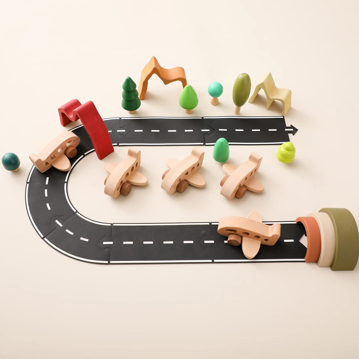 ibwaae Wooden Airplane Toys, Air Transport Vehicles Play Set, Wooden Pull Games, STEM Learning Gift Montessori Toy for Baby Toddler Boys Girls ibwaae