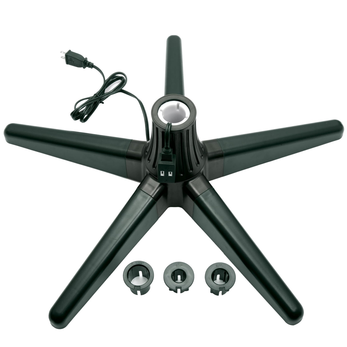 Stephan Roberts Rotating Christmas Tree Stand with 360° Rotation, 5 Legs, 3 Power Outlets, 3 Adjustable Size Attachments, 3-Setting Switch – Stable & Durable Holiday Tree Base (Green) Stephan Roberts