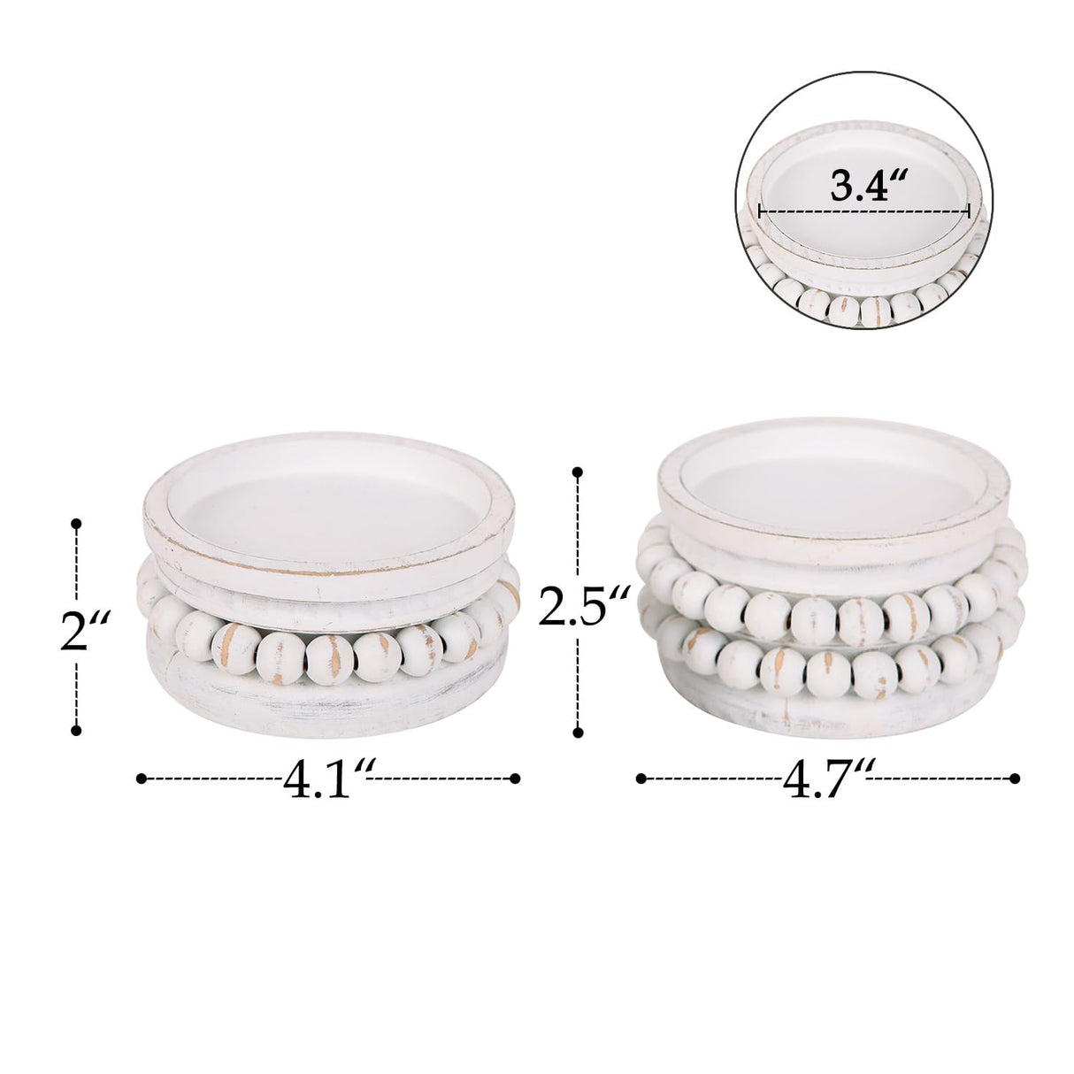 NIKKY HOME Farmhouse Beaded Wooden Candle Holders Set of 2, Rusitc Solid Wood Pillar Candlesticks Pedestal, Fireplace Mantle Table Centerpiece Decor, Distressed White NIKKY HOME