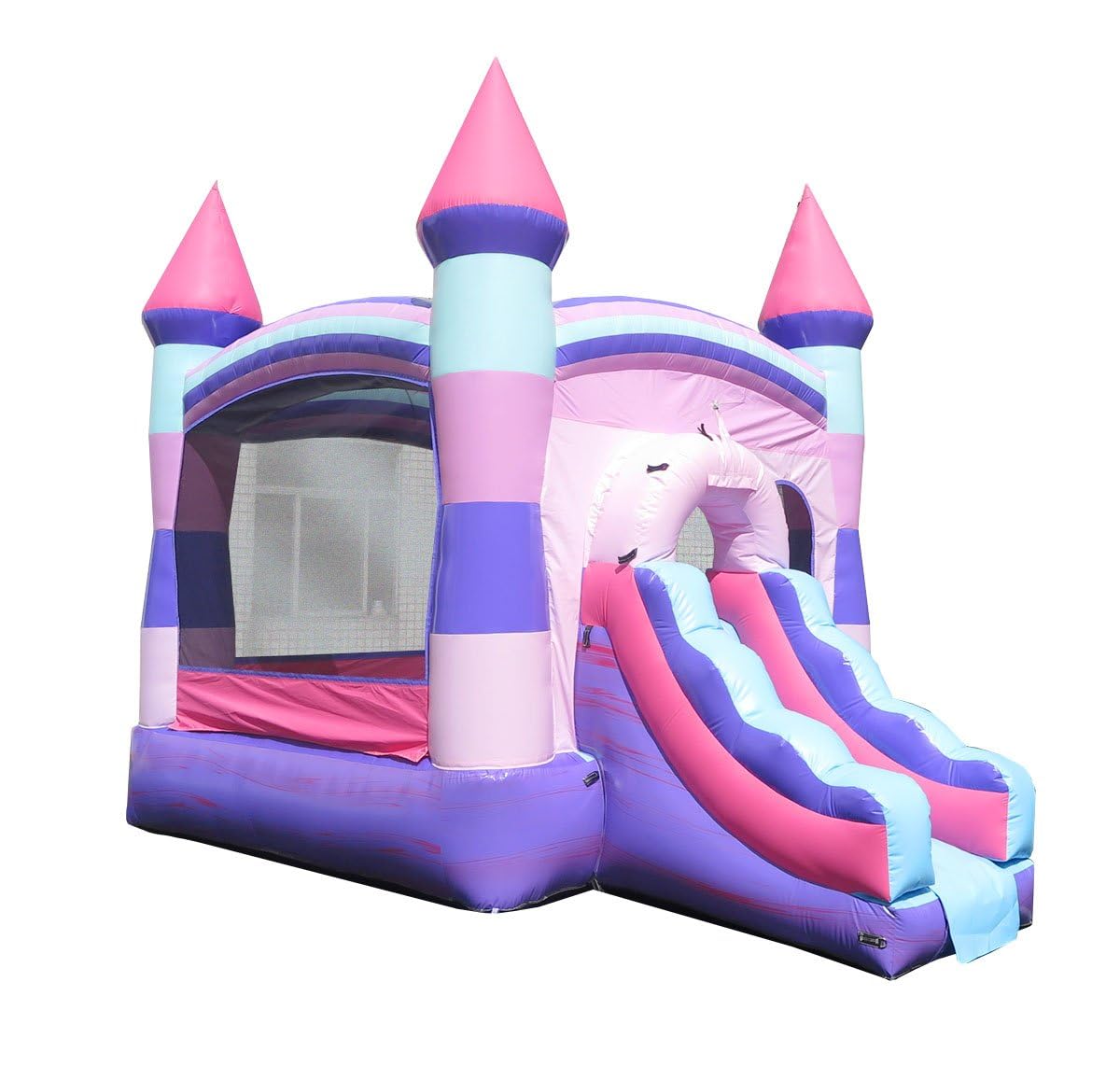 Crossover Inflatable Bounce House with Slide for Kids, Wet Dry Bouncy Jump Castle, Outdoor Backyard Jumping Bouncer, Built-in Water Misting System, with Blower, 12 x 12 x 18 Ft, Pink Pogo Bounce House
