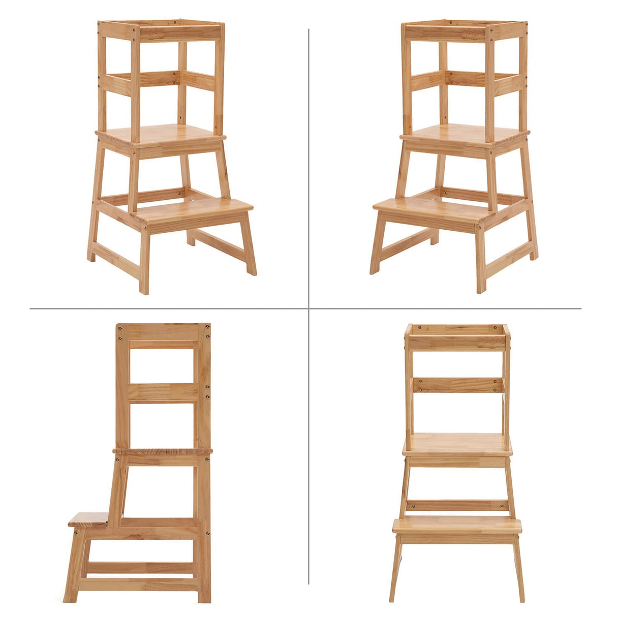 Kitchen Step Stool for Kids with Safety Rail,Toddler Standing Tower for Kitchen Counter, Baby Montessori Stool,Solid Wood Construction,Natural Wiifo