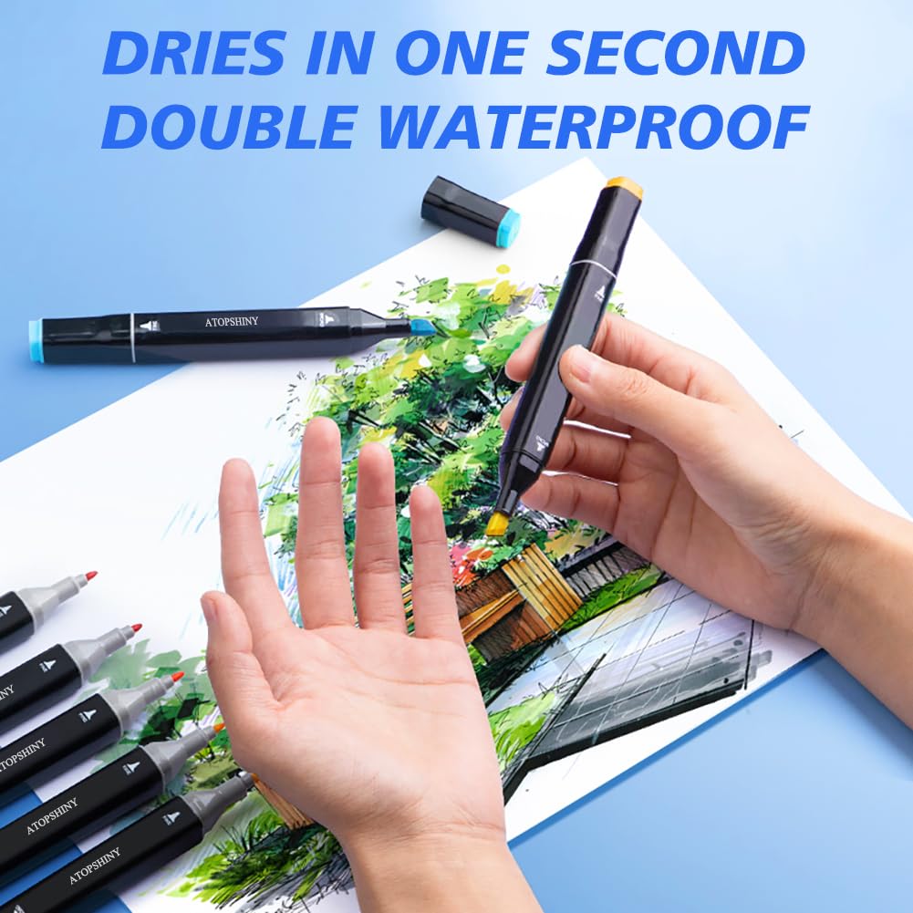 ATOPSHINY Alcohol Markers 168 Colors Drawing Pens Set Dual Tip Permanent Art Markers for Kids and Adult Gifts-168 Black Shell Refillable ATOPSHINY