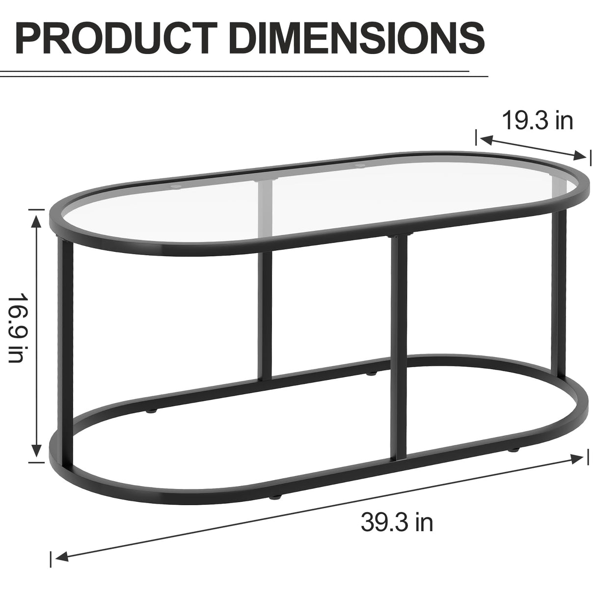 Wolawu Coffee Table Black Glass Coffee Tables for Living Room, Oval Table Center Table with Sturdy Metal Frame,Modern Tempered Glass Accent Tables for Bedroom Home Office Wolawu