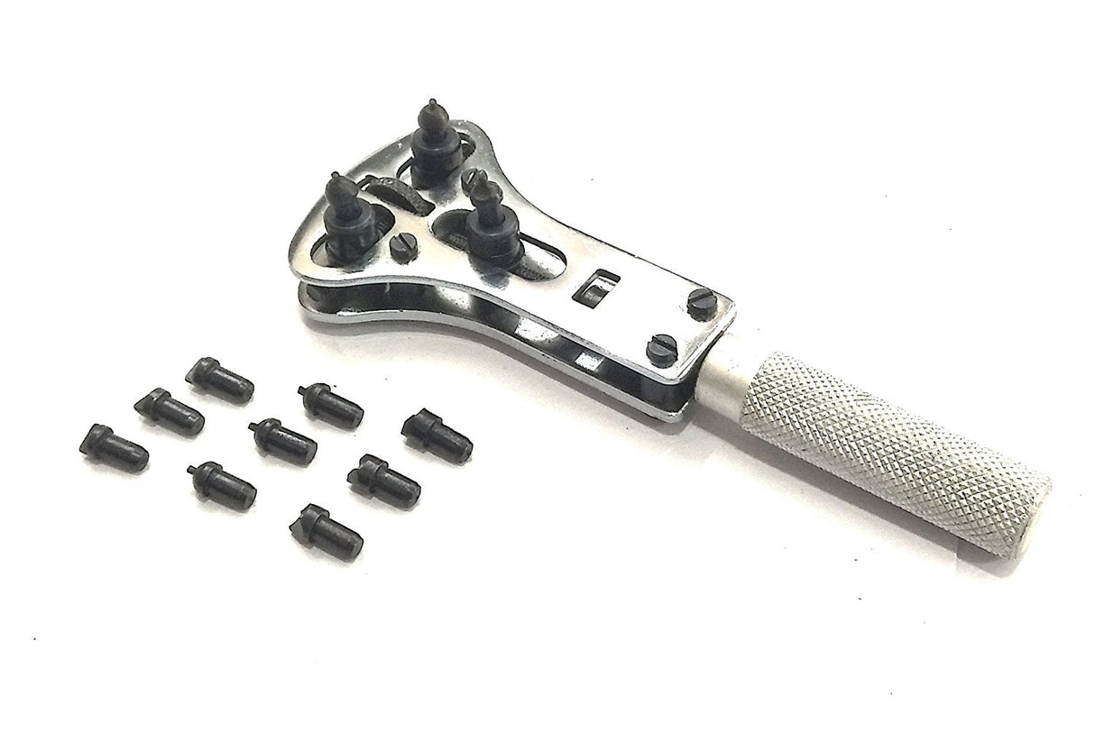 WATCH CASE OPENER- JAXA STYLE BATTERY REPLACEMENT WRENCH BACK-CASE REMOVER WITH 4 SETS OF INTERCHANGEABLE CHUCK PIN AD INTERNATIONAL