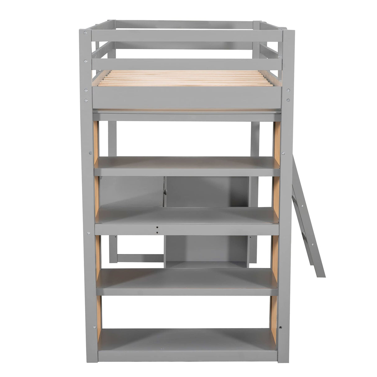 Harper & Bright Designs Twin Loft Bed with Desk, Shelves, and Storage in Grey Harper & Bright Designs