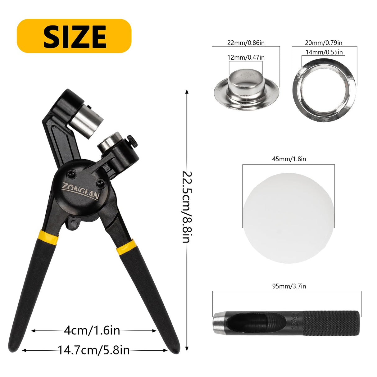 Heavy Duty Grommet Tool Kit with 1/2 Inch Die and 300 Sets of 12MM Grommets,Handheld Manual Eyelet Tool Rivet Press Punch Pliers for Leather Canvas Fabric zonglan