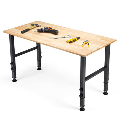 OLBRUS 48 "Adjustable Workbench, Heavy Duty 2000 LBS Load Capacity Hardwood Workbench Suitable for Workshop, Office, Garage, Home (Rubber Pad丨No Power Outlets 48"x24")