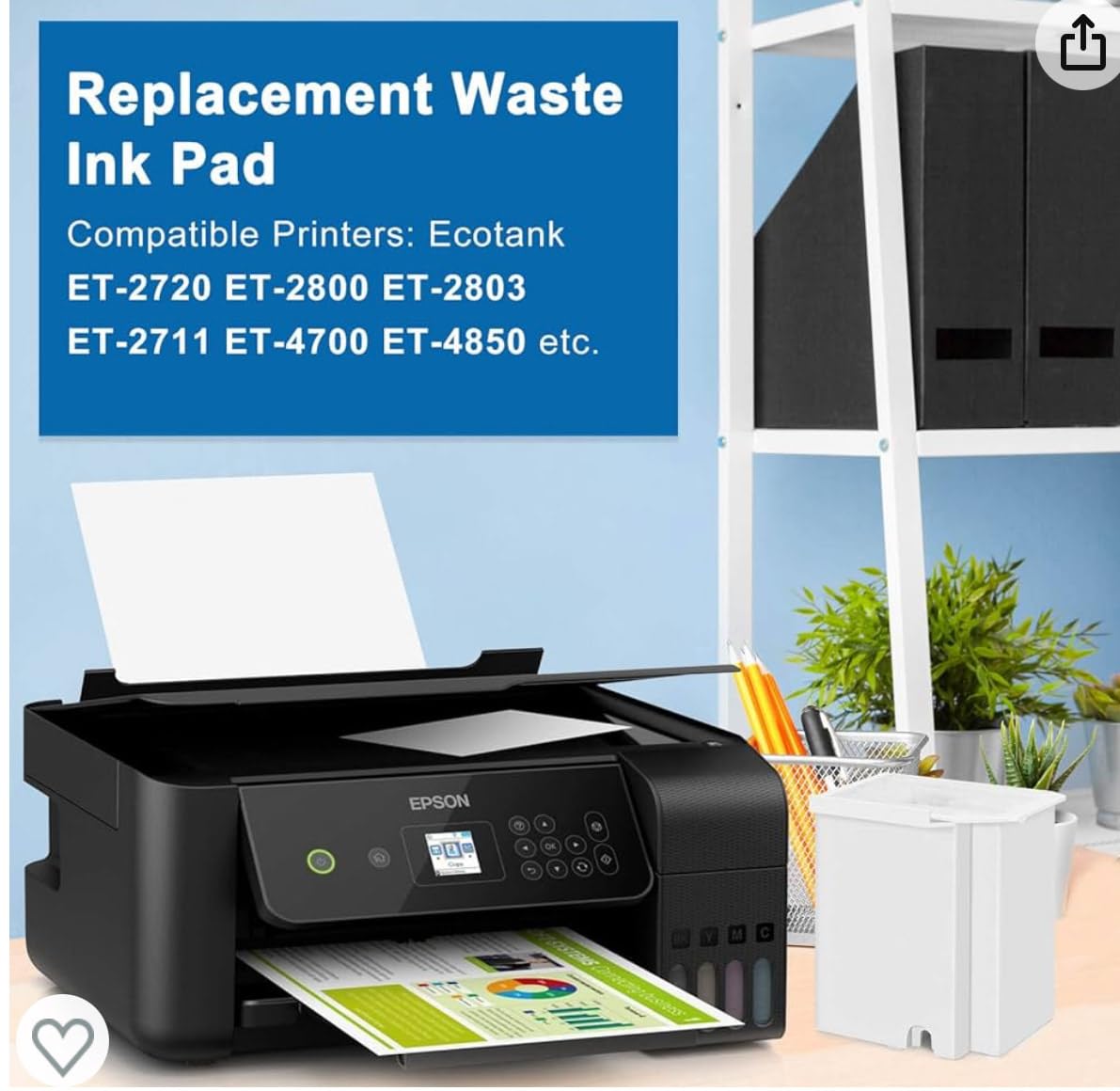 PRINTERWORK612 Waste Ink Pad Replacement for EPSON Ecotank ET-2800 ET-2803 ET-2720 ET-2711 ET-4700 L3110 L3210 L3150 L3250 etc. Printers, Maintenance Box with Extra Sponge Absorbant GENERIC