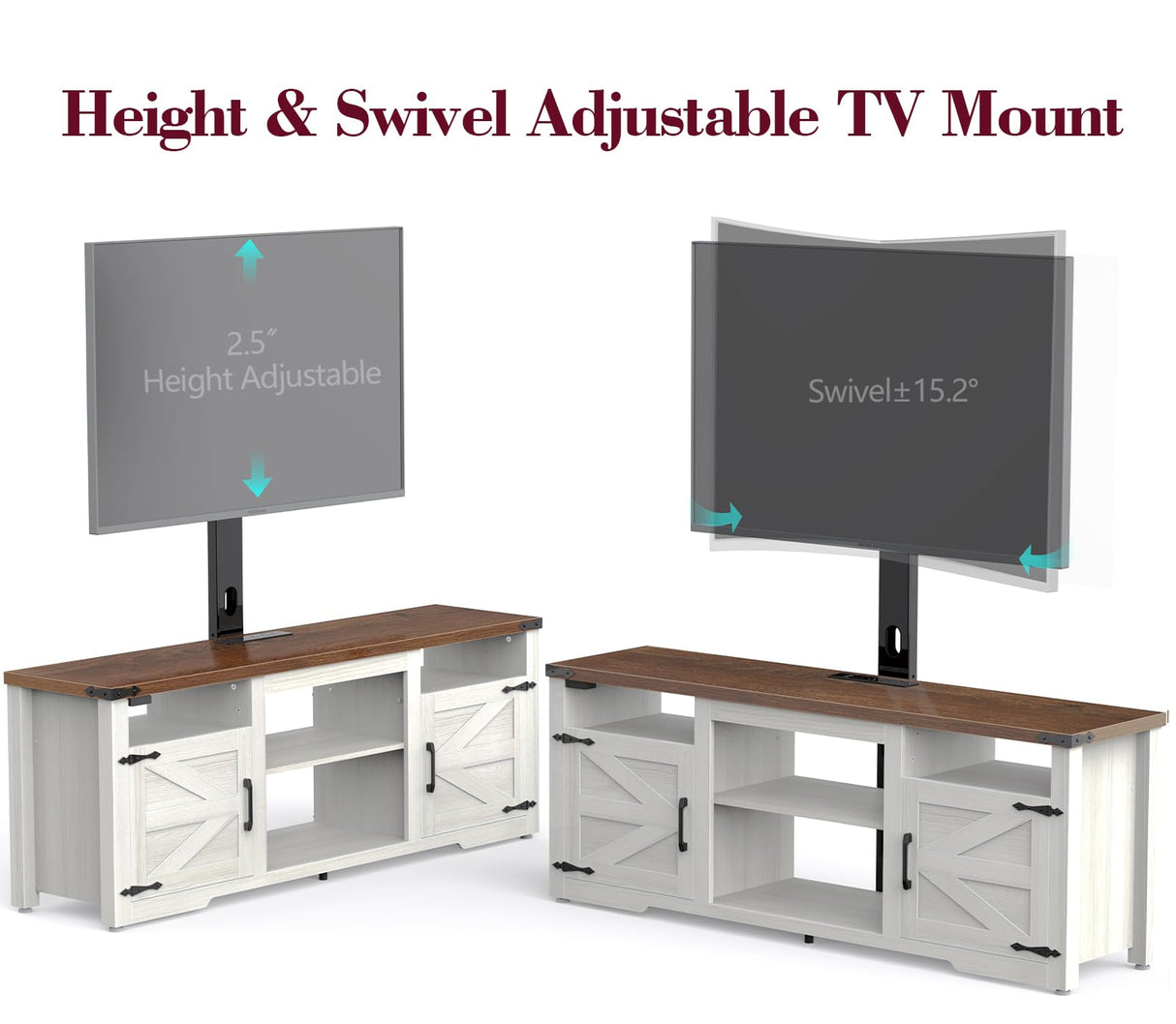 ROCHECASA TV Stand with Mount, Farmhouse TV Stand for 32-75 inch TVs with Charging Station LED Lights, Entertainment Center with Storage for Bedroom, Living Room ROCHECASA