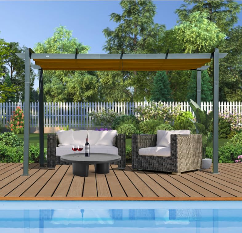 Domi 10' x 13' Outdoor Retractable Pergola, Modern Grape Trellis Pergola with Sun Shade Canopy, Patio Aluminum Shelter for Garden Porch Beach Yard domi outdoor living