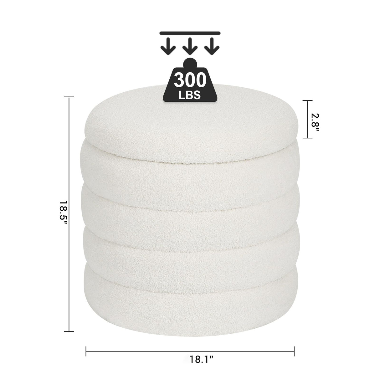 Dolift Modern Teddy Sherpa Foot Rest for Couch, Round Ottoman with Storage, Upholstered Foot Stools Ottoman, Vanity Chair for Makeup Room Bedroom Living Room (White) Dolift