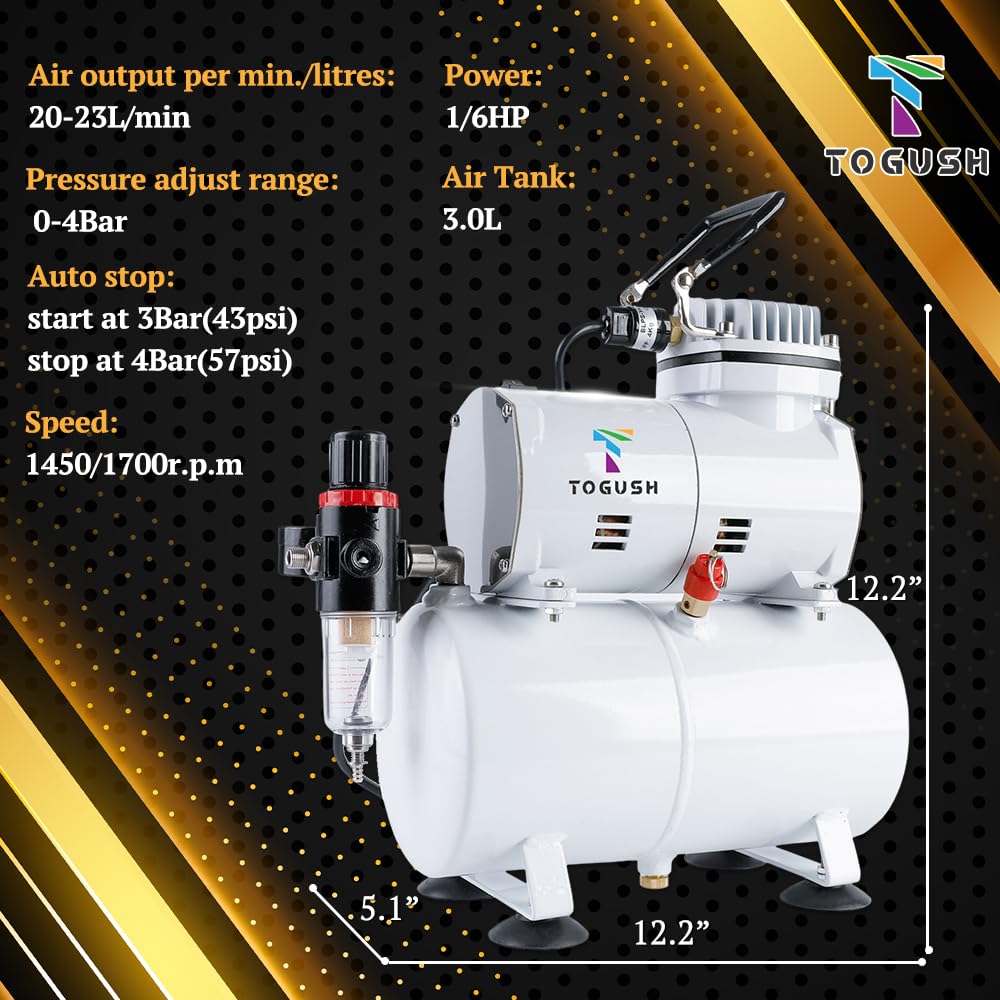T TOGUSH Air Brush Kit with Air Compressor with Airbrush Cleaning Tools Double Action Airbrush for Model Painting Hobby Craft Airbrush Compressor T TOGUSH