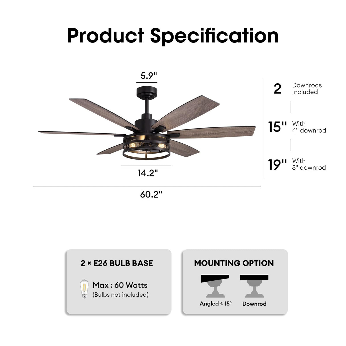 LuminFan 60 Inch Ceiling Fans with Lights and Remote Control, Farmhouse Ceiling Fan for Bedroom Living Room and Patio, Black Caged Ceiling Fan for Indoor and Outdoor LuminFan