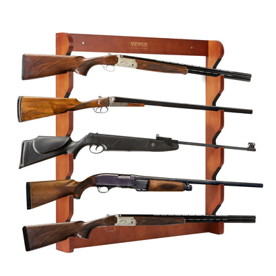VEVOE Gun Rack, Wood Gun Rack Wall Mount, Gun Display Rack Holds 5 Rifles, Shotguns, 132 lb Heavy Duty Wall Storage Display Rifle Rack with Soft Padding