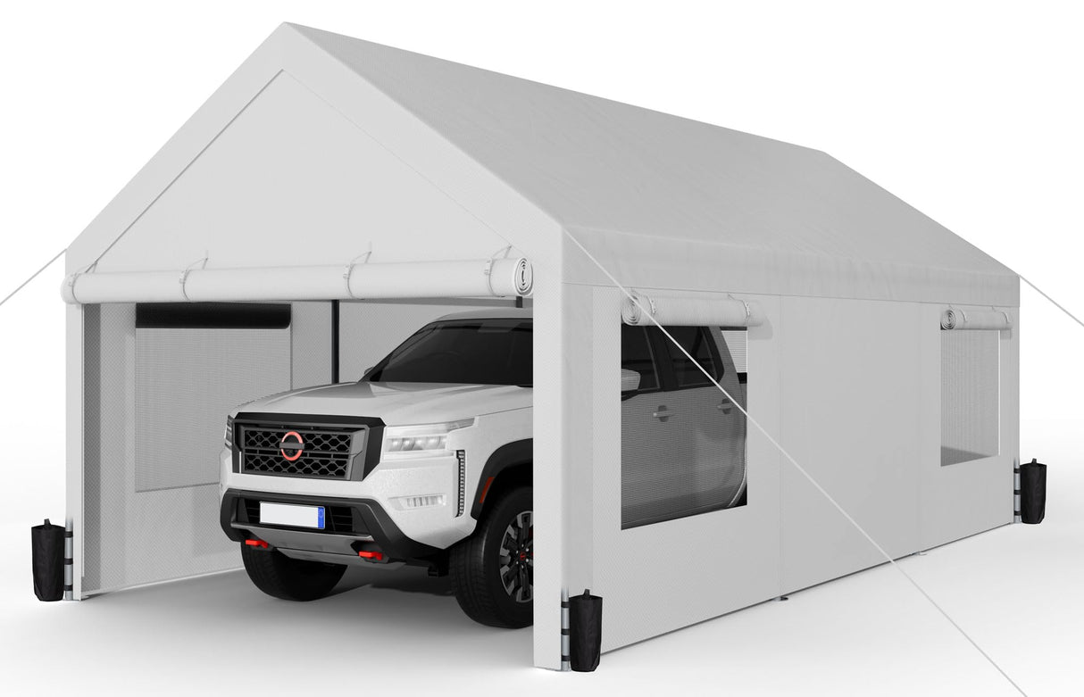 Shintenchi Carport 10' x 20' Heavy Duty Portable Garage, Car Port Canopy with Side-Opening Removable Door & Roll-Up Windows, Car Canopy for Truck,Car,Boat,Motorcycle,White Shintenchi