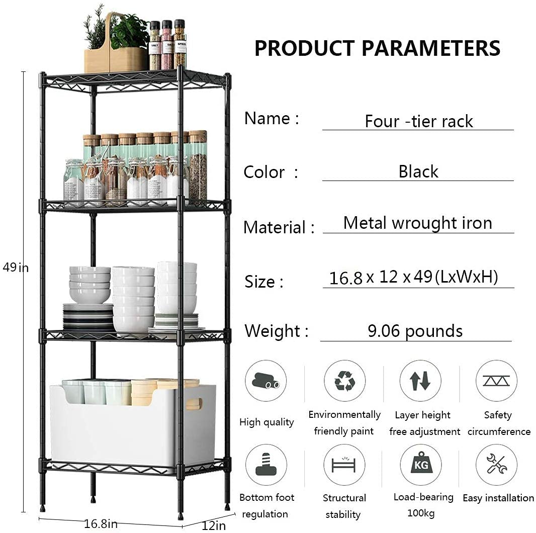 4 Tier Wire Shelving Rack Wire Shelving Unit, Metal Steel Shelves Adjustable Storage Organizer,1000 LBS Capacity, 54" H x 36" W x 14" D, Garage Shelving Rack for Office Kitchen Pantry Black Payhere