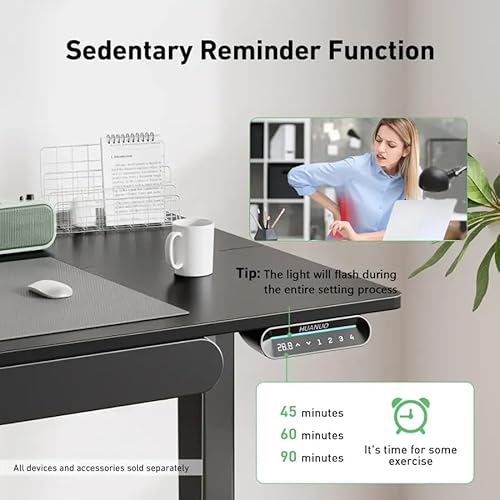 HUANUO Height Adjustable Electric Standing Desk, 48 x 24 inches, A Large Under-Desk Drawer (with Slide Rails), 4 Adjustment Memory Presets, Black HUANUO