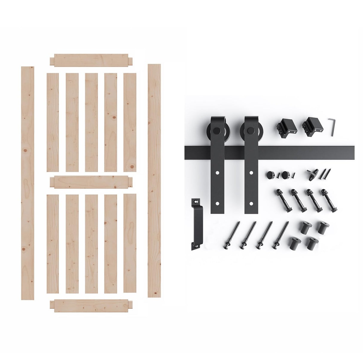 FREDBECK 30in x 80in Sliding Barn Door and 5FT Sliding Door Hardware Kit Included K Shape Solid Spruce Wood Panel for Bedroom Need to Assembly FREDBECK