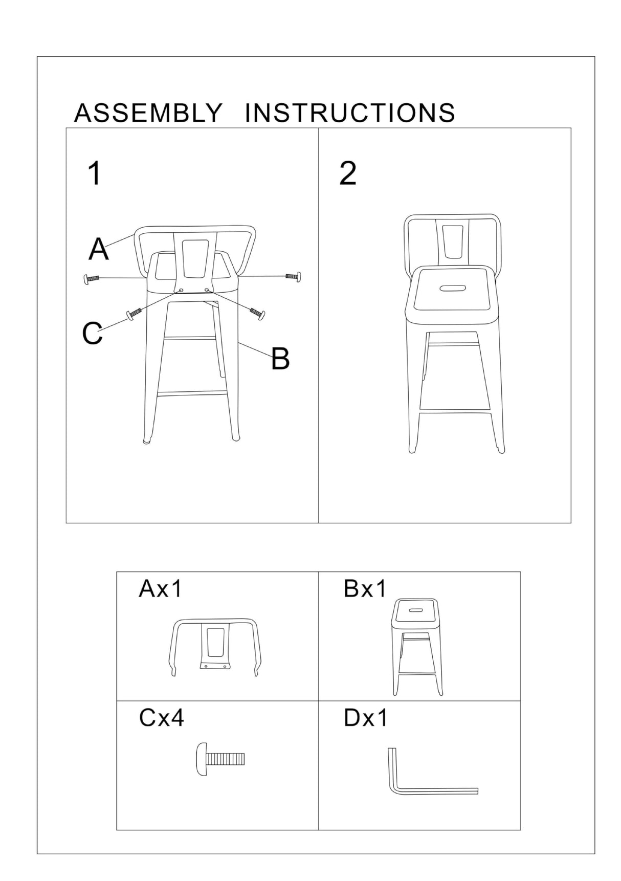 AC Pacific Modern 24” Metal Barstool Set of 2 – Country Rustic Style with Low Back, Lightweight & Sturdy Build, Easy Assembly, Distressed White AC Pacific