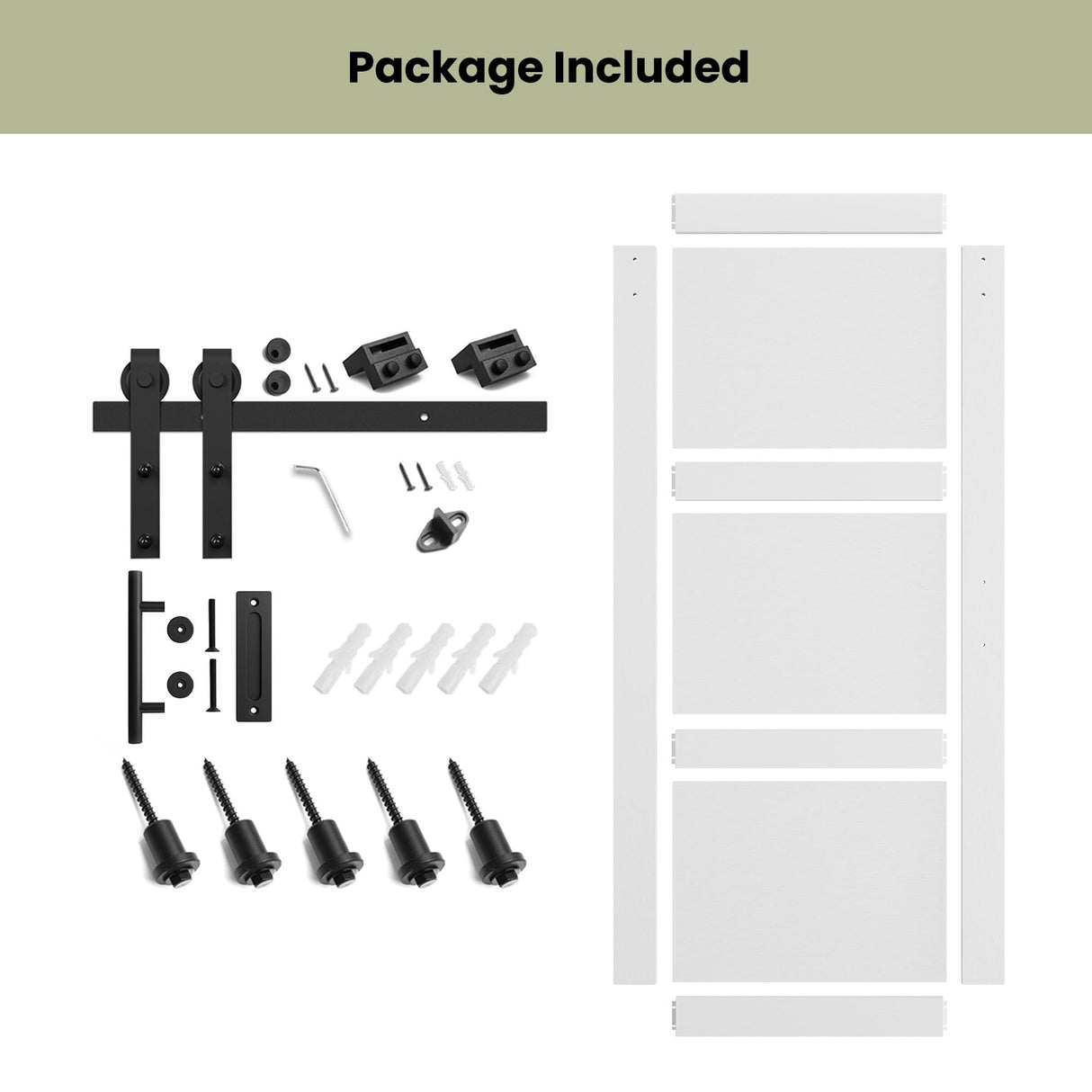 SmartStandard 36in x 84in Sliding Barn Door with 6.6FT Barn Door Hardware Track Kit & Handle, Waterproof PVC Surface, Pre-Drilled Holes Easy to Assemble, White, Solid, MDF, 3 Panel SMARTSTANDARD