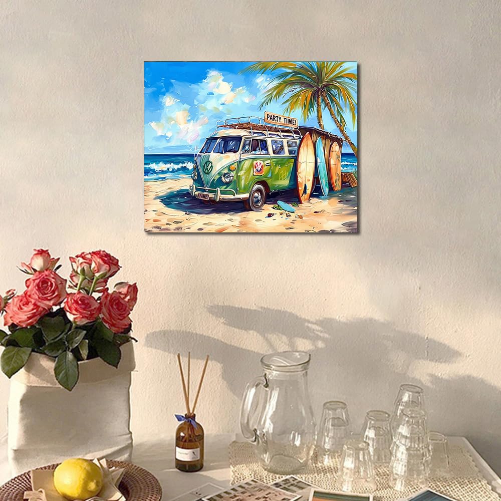 Beach Party Paint by Numbers for Adults Beginners Party Time Car Painting by Number on Canvas Without Frame,DIY Paddleboard Paint Artwork on Canvas with Brushes Acrylic Paints for Gift (16x20inch) MSTINGSHUN