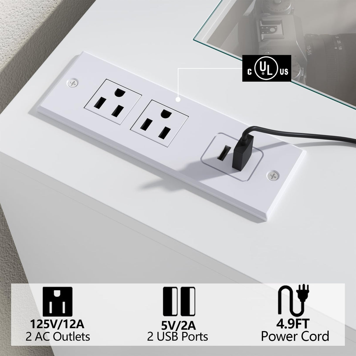 Gyfimoie 8 Drawer Dresser with Glass Top & Power Outlet, White Dresser for Bedroom with LED Light, Modern Chest of Drawer Double Wide Drawers Organizer Cabinet for Bedroom, Living Room (White) Gyfimoie