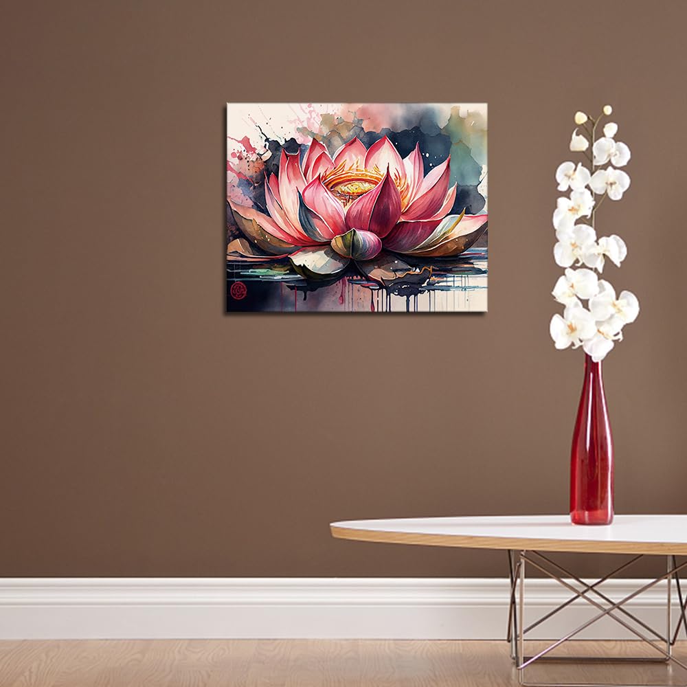 TUMOVO Pink Lotus Paint by Numbers, Retro Flower Paint by Numbers, Colorful Abstract Lotus Oil Painting Kit, DIY Acrylic Painting for Adults with Brushes and Pigment, 16x20 Inch TUMOVO