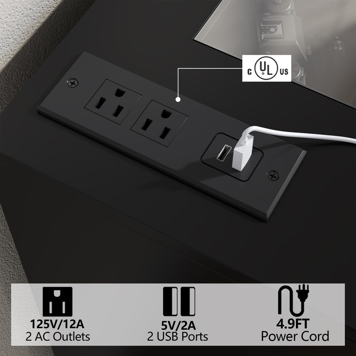 Gyfimoie 8 Drawer Dresser with Power Outlet, White Dresser for Bedroom Chest of Drawer with Glass Top & LED Light, Modern Double Wide Drawer Organizer Cabinet for Living Room (Black) Gyfimoie