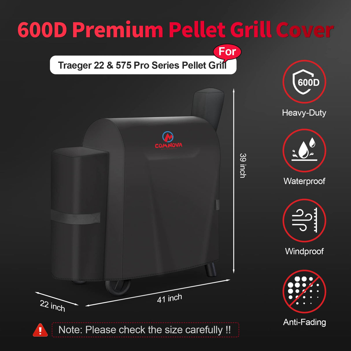 Comnova Grill Cover for Traeger Pro 22 & 575 Series - 600D Wood Pellet Smoker Cover for Traeger Waterproof & Heavy Duty, Premium Pellet BBQ Cover for Traeger Pro 22 / Pro 575, Z Grills 550B and More M COMNOVA OUTDOORS