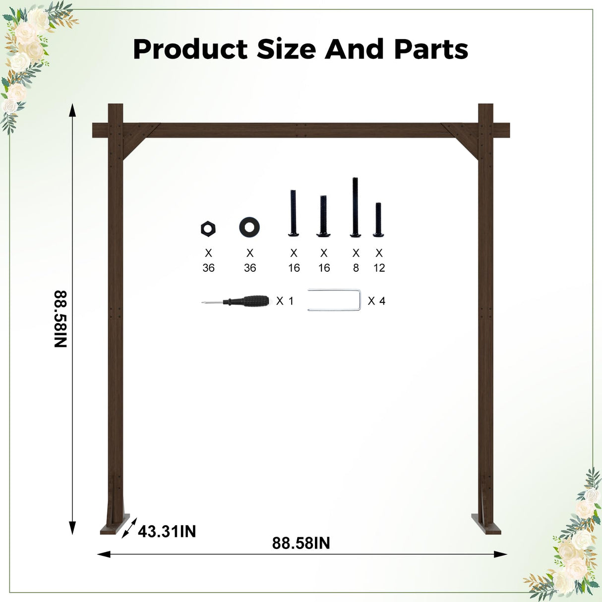 Babenest 7.38FT Wooden Wedding Arch, Square Wood Backdrop Arbor Stand, Indoor Outdoor Wedding Arbor for Rustic Ceremony Birthday Party Bridal Baby Shower Banquet Proposal Scene Garden Decoration Babenest