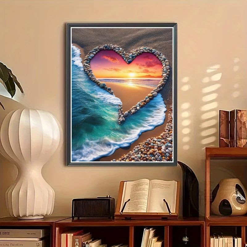 STGLCR Beach Diamond Painting Kits for Adults, 5D Love Diamond Art Kits for Beginners, DIY Full Round Drill Paint by Diamonds,Sunset Diamond Art Kits Diamond Dots Home Wall Decor 12 x 16 Inch STGLCR