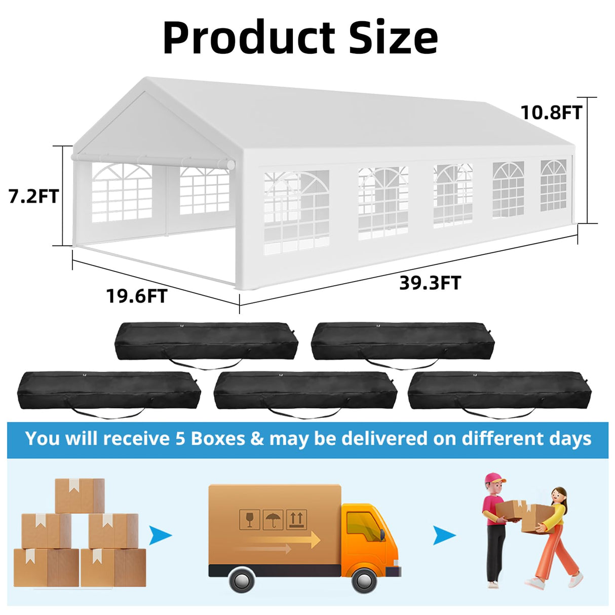 Garvee 20x40 Ft Heavy Duty Party Tent, Outdoor Wedding Event Shelter with Removable Side Walls, Large Commercial Tent with Large White Roof and 5 Storage Bags for Wedding Parties, Outdoor Events Garvee