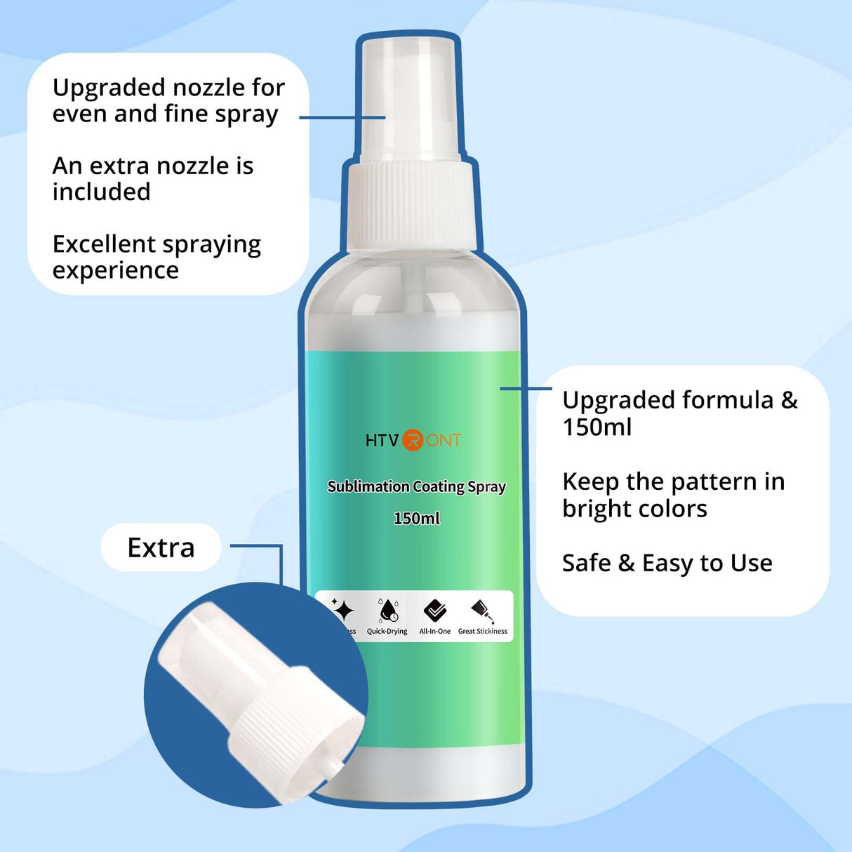 HTVRONT Sublimation Coating Spary for Cotton Shirts 2x150ml, Sublimation Spray for All Fabric, Canvas, Carton, Pillow, Sublimation Spray Quick Dry & High Gloss, Vibrant Color & Strong Adhesion HTVRONT