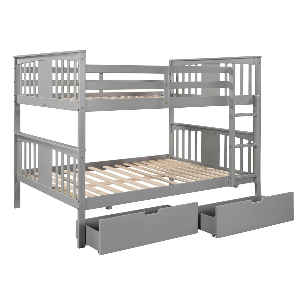 Merax Full Over Full Bunk Bed with Drawers, Convertible to Two Separate Beds, Solid Pine Wood Frame with Safety Guardrail & Headboard/Footboard, Sturdy Durable Design, No Box Spring Needed, Grey Merax