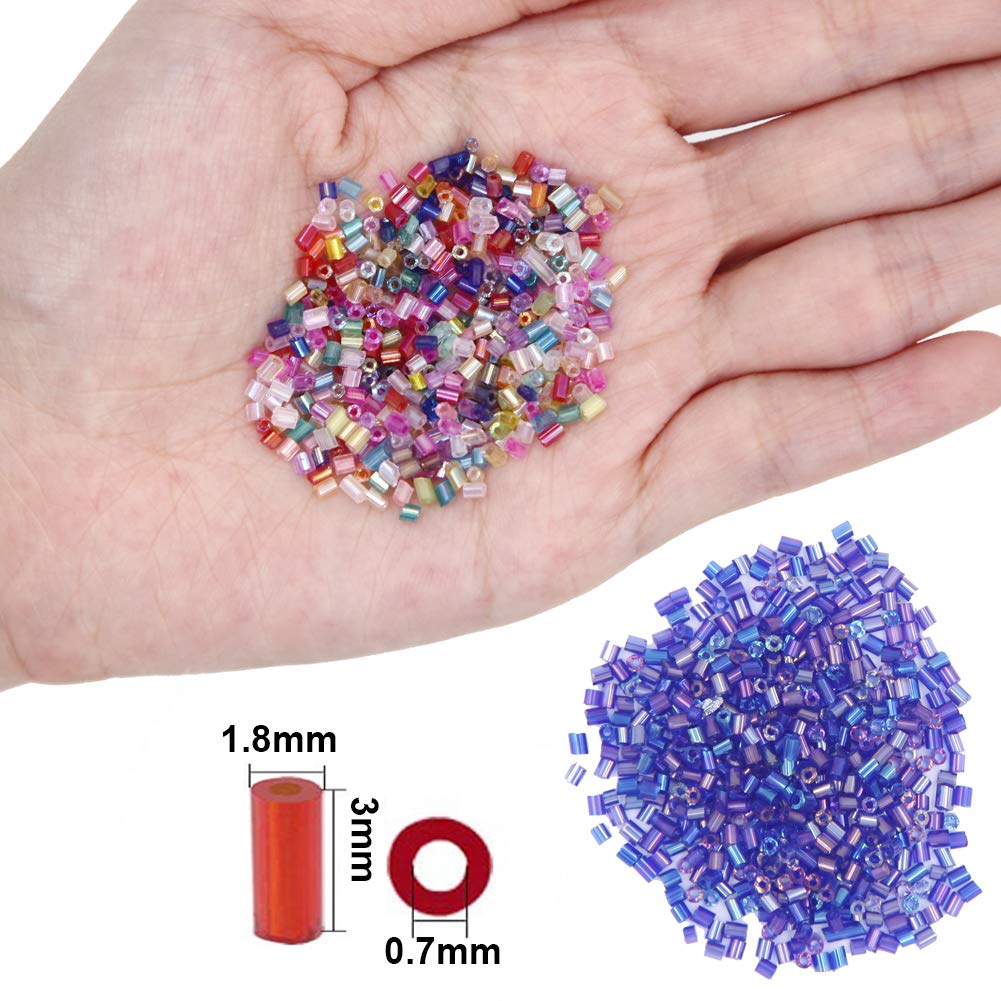 EuTengHao 14400pcs Tube Beads Bugle Glass Seed Beads Small Craft Spacer Beads for DIY Bracelet Necklaces Crafting Jewelry Making Supplies with Two Crystal String (3mm, 600 Per Color, 24 Colors) EuTengHao