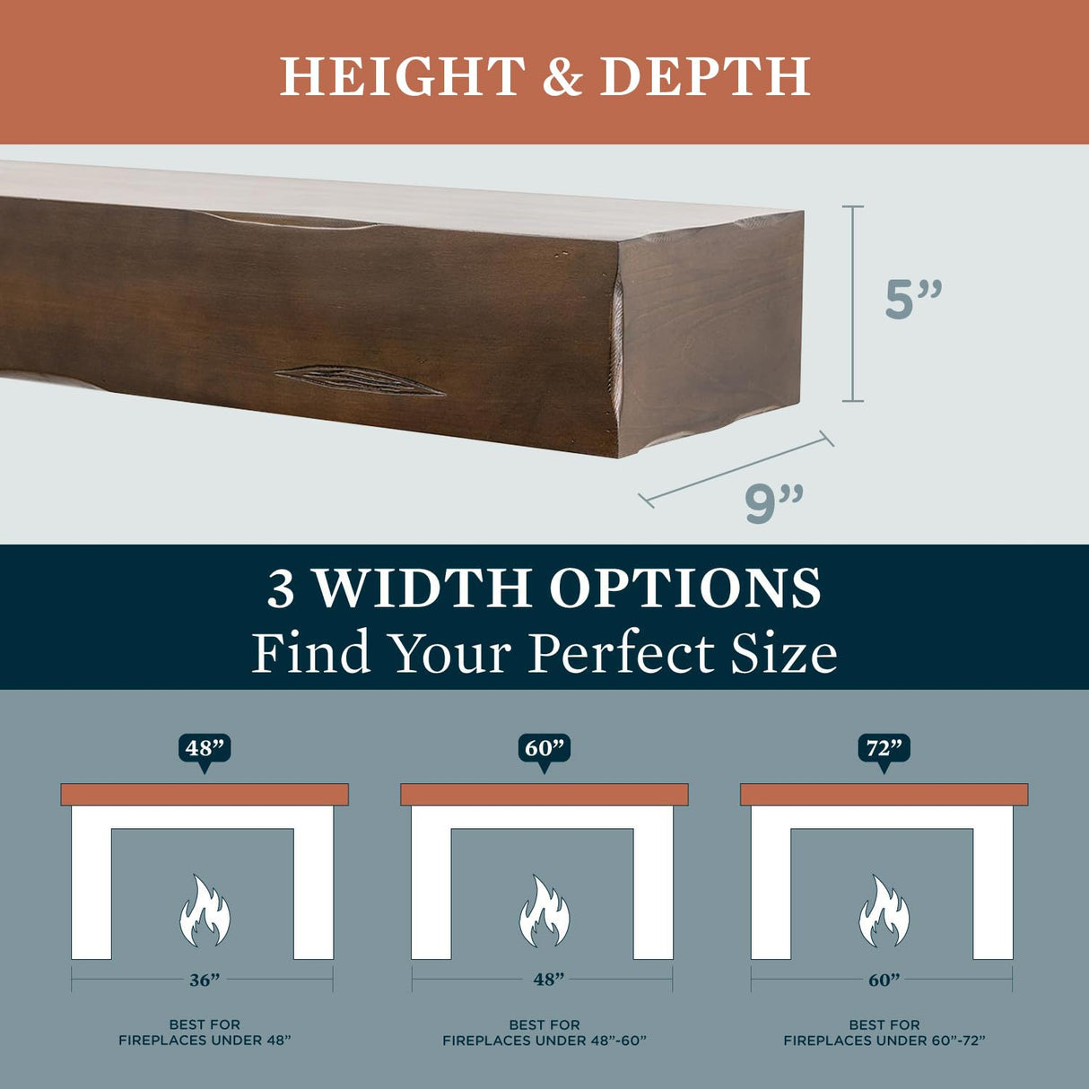 60 Inch Floating Fireplace Mantel Wood Shelf In Ash Rustic - Breckenridge From Mantels Direct | With Corbel Bracket Arches | Wooden Rustic Wall Shelf Perfect for Electric Fireplaces and Décor MANTELSDIRECT