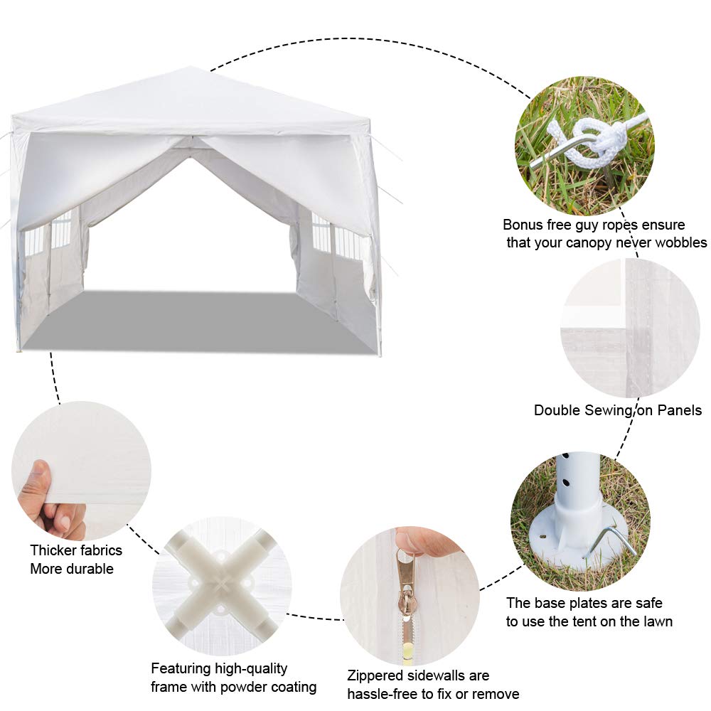 KepooMan 10' x 20' Outdoor Gazebo Canopy Waterproof Party Tent Wedding Canopy with Removable Sidewalls & Brighter Church Windows - 6 Sides KepooMan