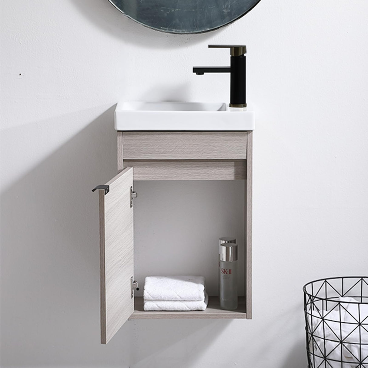 Wenore Home 16 Inch Bathroom Vanity with Sink Combo,Wall Mounted Cabinet Set for Small Space,Floating Bathroom Vanity with Sink,Small Bathroom Vanity with Forest Oak Wenore Home