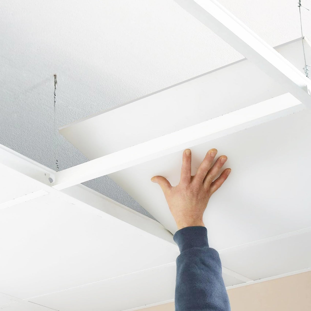 STICKGOO Smooth Drop Ceiling Tiles 2ft x 2ft, PVC Ceiling Tile 24 x 24in - Waterproof, Fire-Rated to Prevent Breakage - Package of 12 Tiles Cover 48 Sq. Ft, White STICKGOO