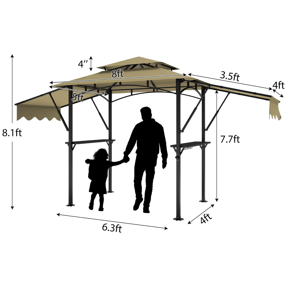 GarveeLife 8'x 5' Grill Gazebo Canopy,Outdoor BBQ Grill Patio Canopy Tent with Led Light/Extra Shadows*2/Bottle Opener/Hanging Hooks for Outdoor/Backyard/Patio/Garden/Beach (Khaki) GarveeLife
