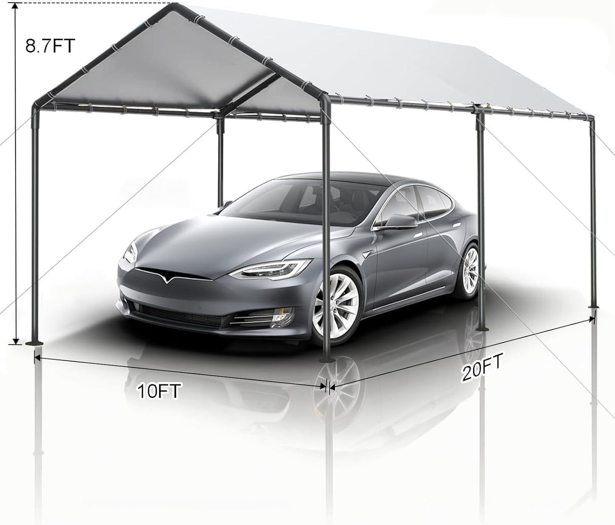 Carport, 10x20ft Heavy Duty Portable Garage, Car Port with Storage Shed, Car Canopy Car Tent with Steel Frame All-Season Tarp for Car, Truck, Boat, Party (B-White) TANGJEAMER