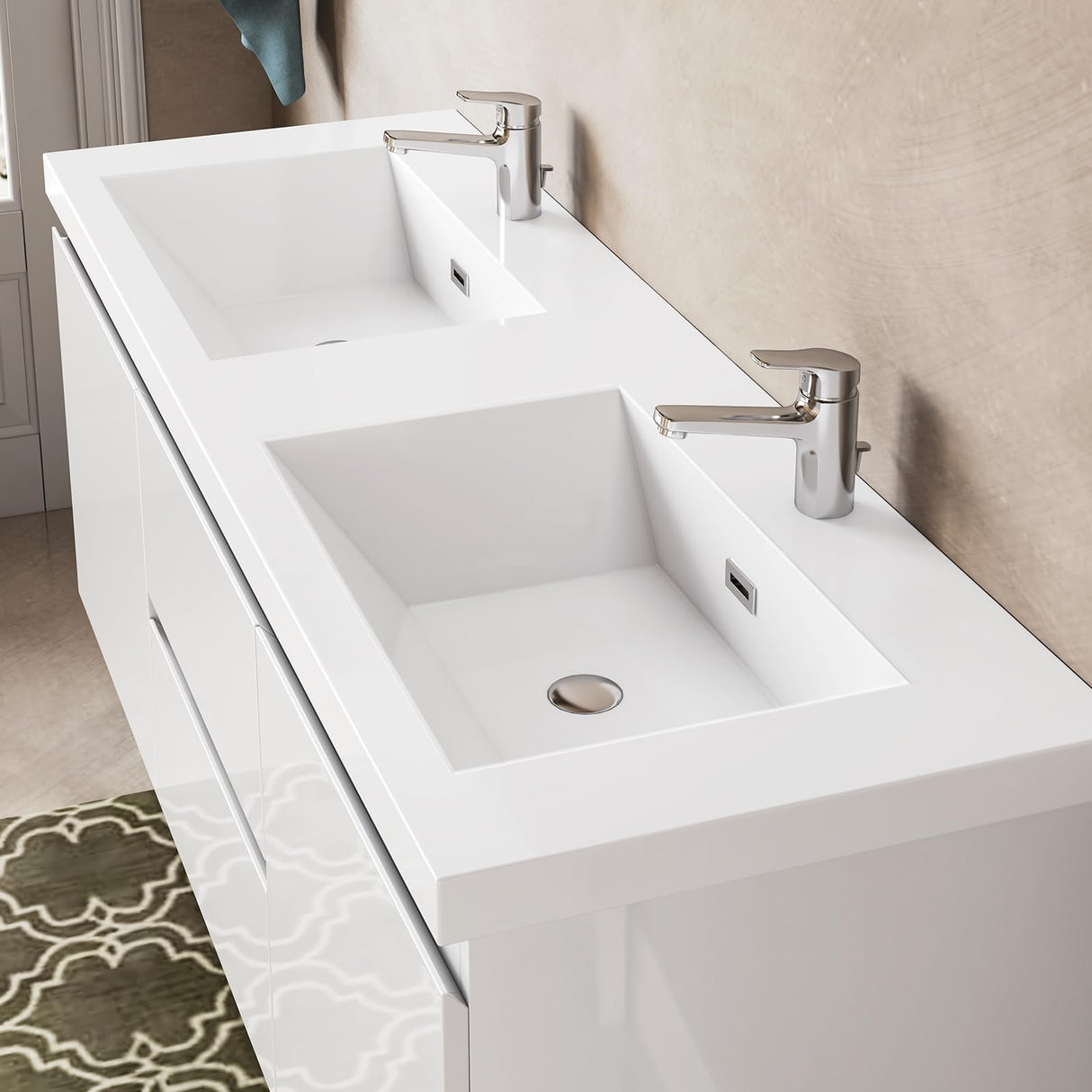 ROOMTEC 60 Inch Floating Bathroom Vanity with Double Undermount Sink Wall Mounted Bathroom Storage Vanity Cabinet of 2 Drawers and Doors ROOMTEC