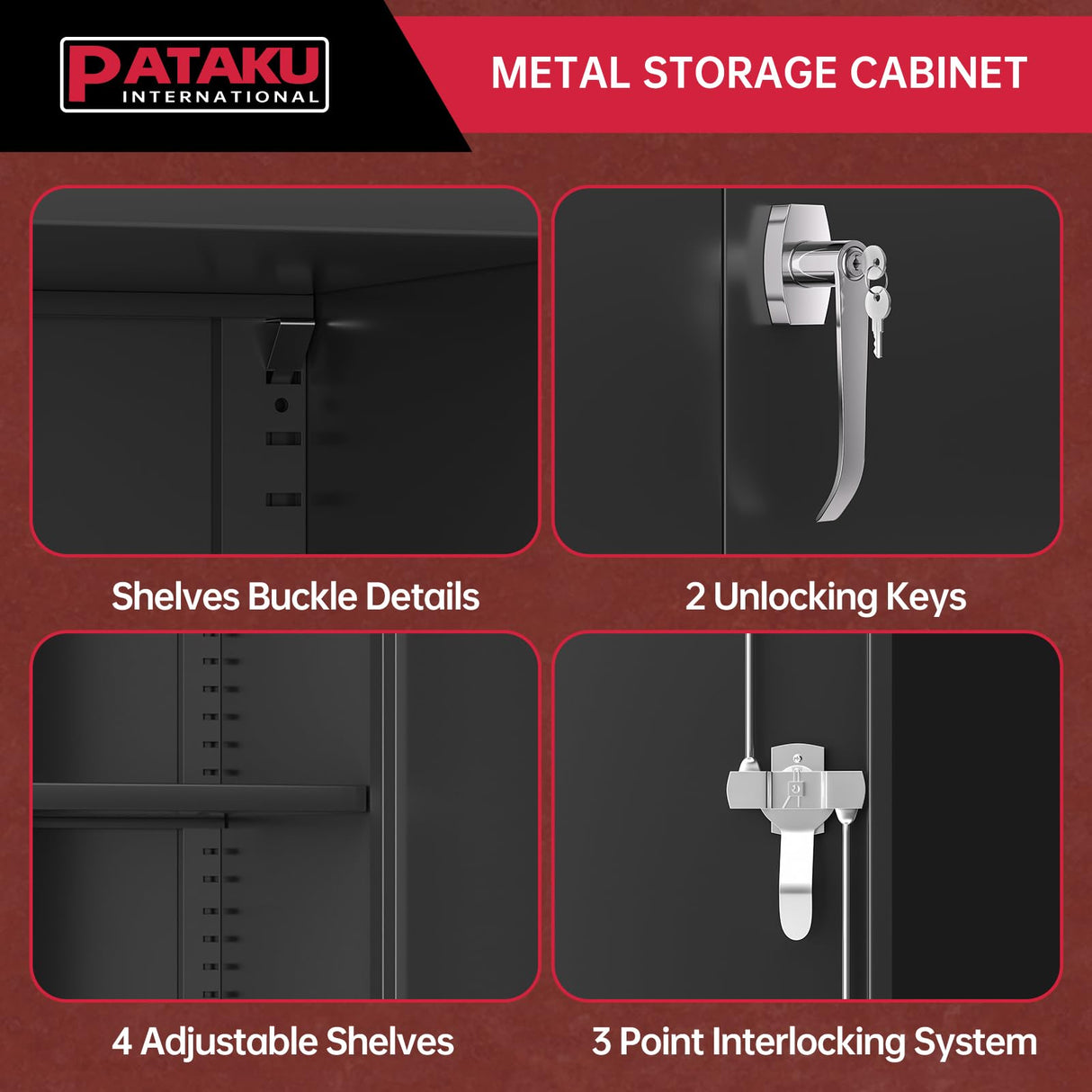 Pataku Garage Storage Cabinets, Black Metal Cabinet with Locking Doors and Shelves, 72.5"x 36"x18" Steel Tool Cabinet for Home Office, Basement, Pantry, File, Large Capacity… Pataku