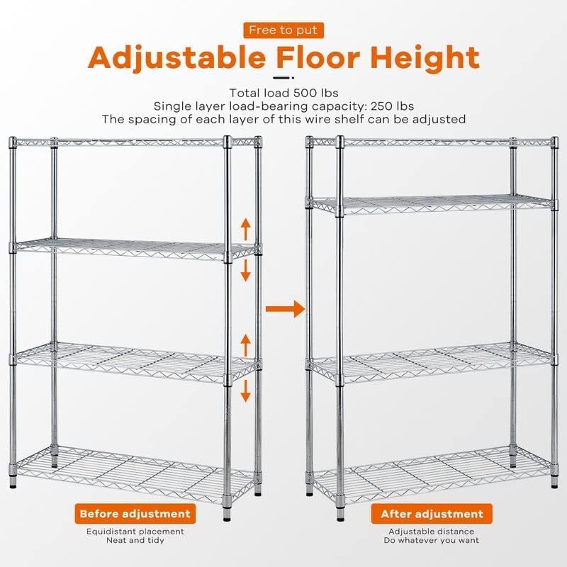 4-Tier Storage Shelves Adjustable,Wire Shelving Heavy Duty Storage Rack(250 Lbs Loading Capacity/Shelf) Metal Shelf Organizer Wire Rack Shelf for MGHH