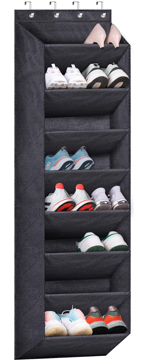 SLEEPING LAMB Over The Door Shoe Organizer for Closet with Large Deep Pockets, Narrow Shoe Rack for Door Hanging Boots Storage, Black SLEEPING LAMB