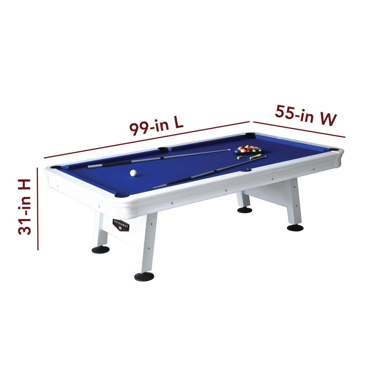Hathaway Alpine 8-ft Outdoor Pool Table with Aluminum Frame and Waterproof, UV-Resistant Felt - Includes Accessories, White Hathaway