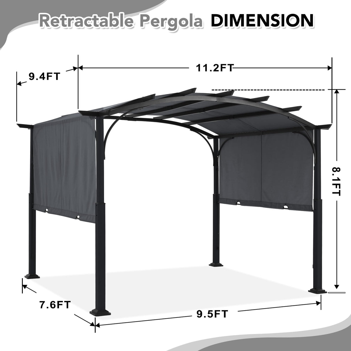 MASTERCANOPY 10x12ft Outdoor Retractable Pergola with Sun Shade Canopy Patio Metal Garden Pergola,Dark Grey MASTERCANOPY