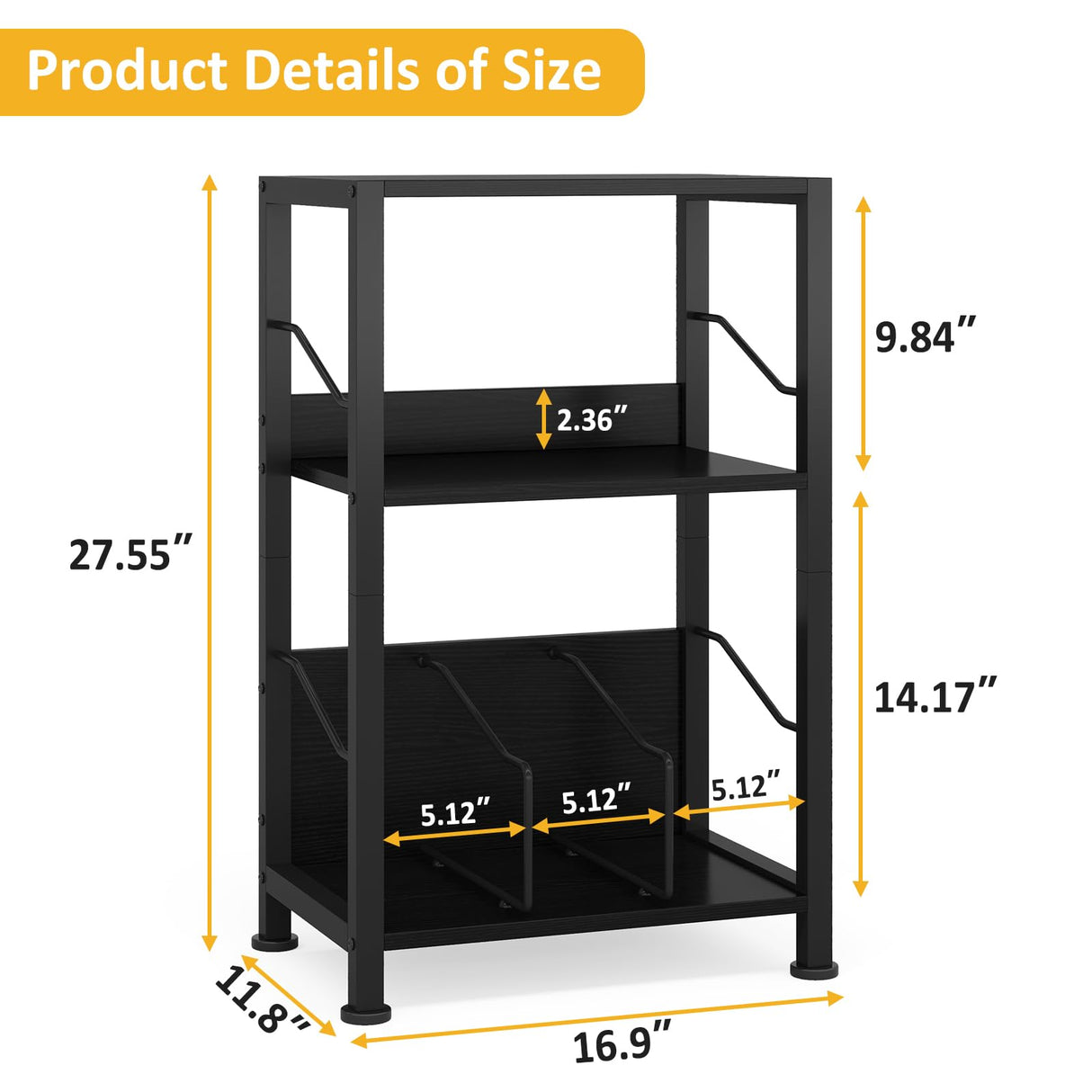 Hosfais 3-Tier Record Player Stand - Retro Vinyl Record Storage End Table Records for Living Room Bedroom (Black) Hosfais