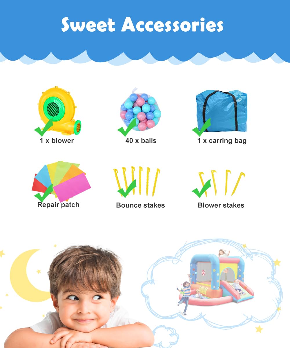 Step4Fun Inflatable Bounce House, Kids Castle Slide Bouncer for Children Jumping Outdoor and Indoor Party, Baby Backyard Water Jumper Toy with Blower, Ball Pit Pool, Ideal Gifts(112 x 98 x 65”) Step4Fun