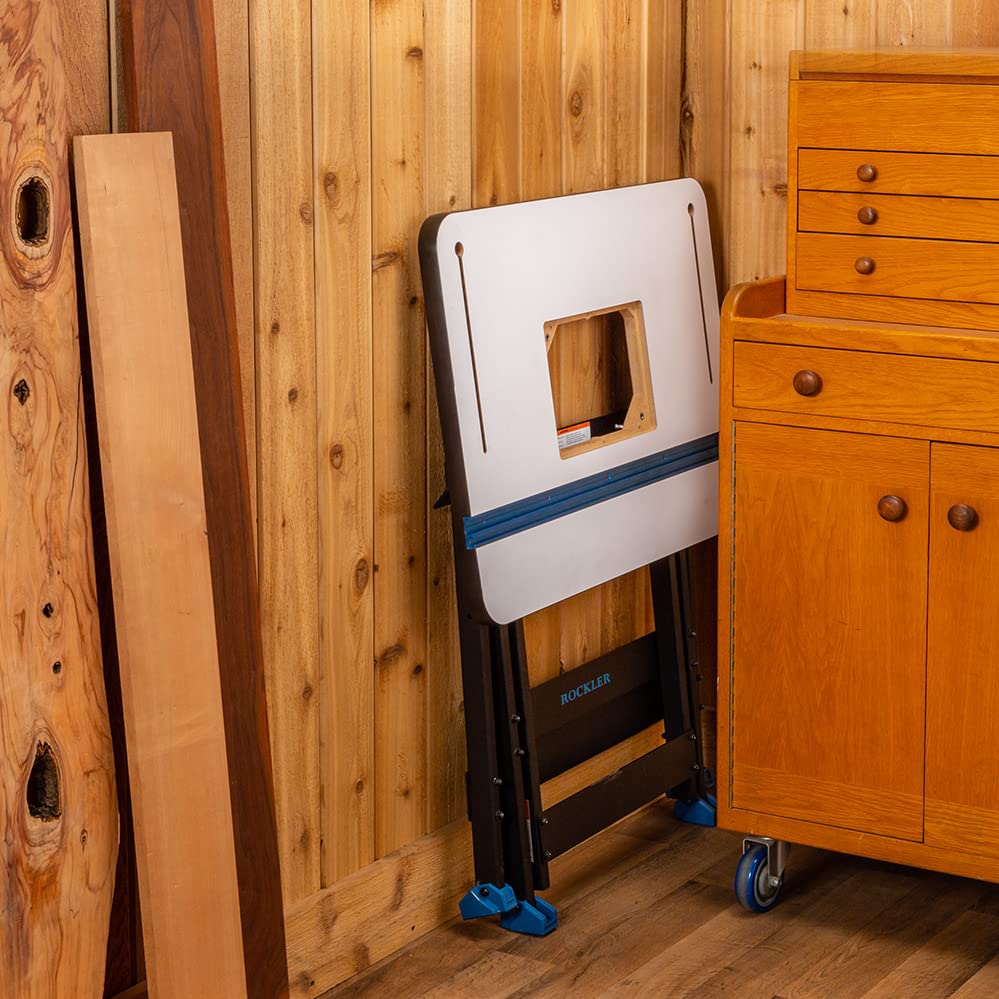 Rock-Steady Folding Steel Stand - Space-Saving Portable Work Stand w/Locking pins - 200 Pounds Capacity Woodworking Table Stand - Ideal Folding Work Stand for Router Tables and T-Track Tables ROCKLER